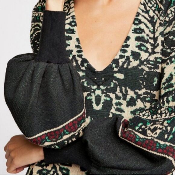 Free People Music & Lyrics Mini Boho Sweater Dress Black Green Combo Size Small - Picture 7 of 14